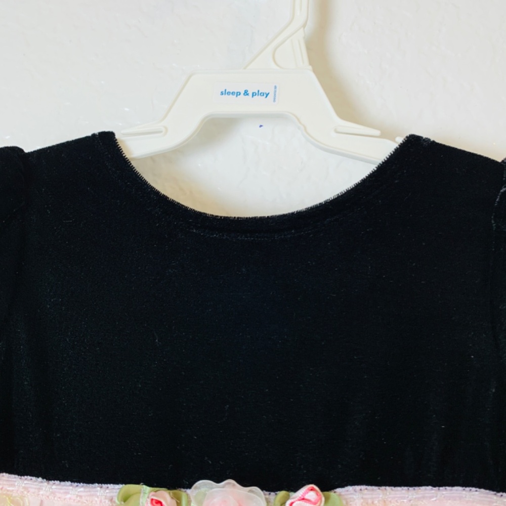 Marmellata Holiday Dress Baby 18 Months Black Velvet Pink Embroidered Floral - Picture 2 of 12